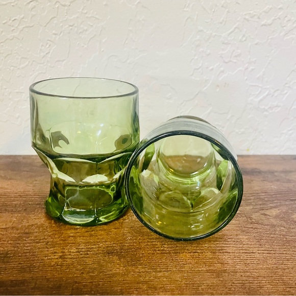 Set of 2 Vintage Anchor Hocking Georgian Avocado Green Flat Tumbler Honeycomb - Picture 4 of 6
